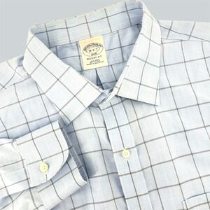 Brooks Brothers Regent Fit Light Blue Plaid Non Iron Cotton Dress Shirt 18 6 7